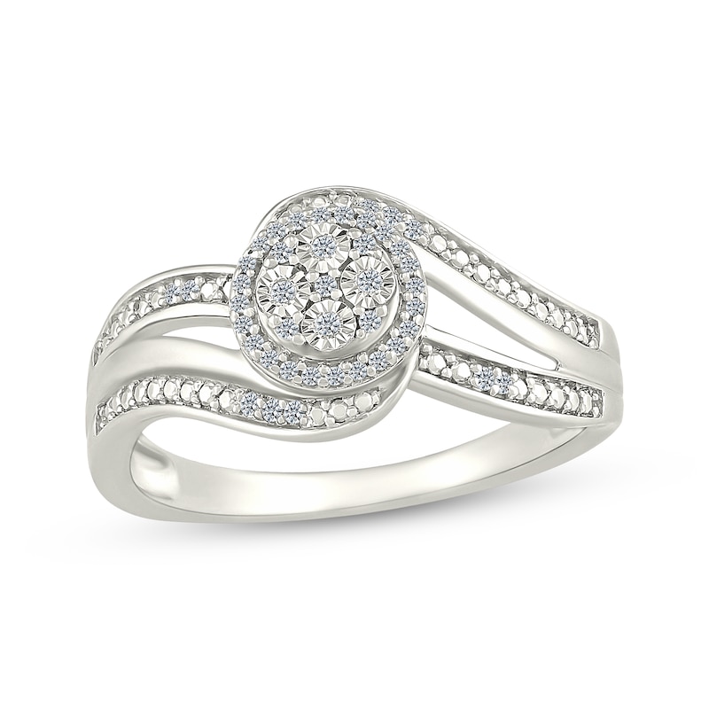 Main Image 1 of Multi-Diamond Halo Bypass Promise Ring 1/3 ct tw Sterling Silver