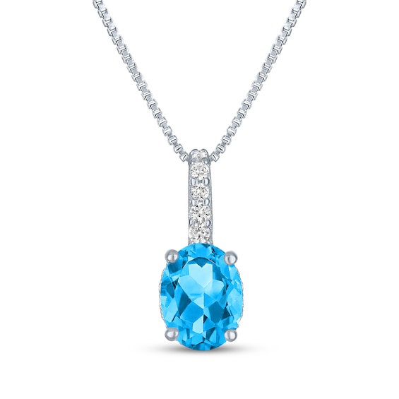 Oval-Cut Swiss Blue Topaz & White Lab-Created Sapphire Drop Necklace Sterling Silver 18"