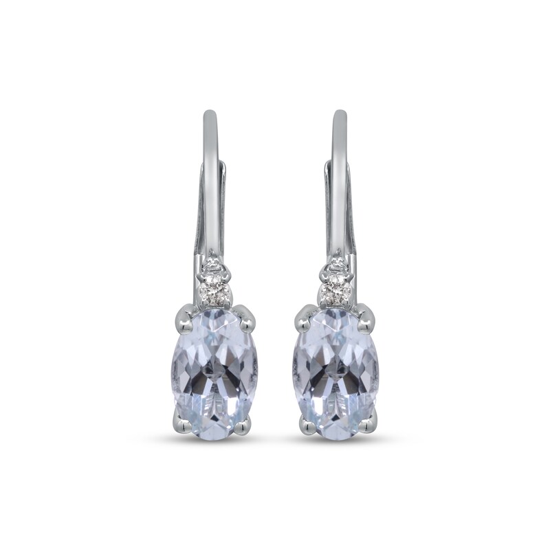 Main Image 2 of Oval-Cut Aquamarine & Diamond Accent Drop Earrings Sterling Silver