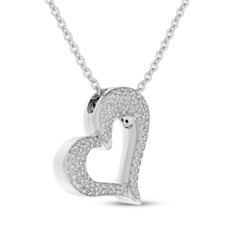 Main Image 2 of Blue & White Lab-Created Sapphire Reversible Tilted Heart Necklace Sterling Silver 18"