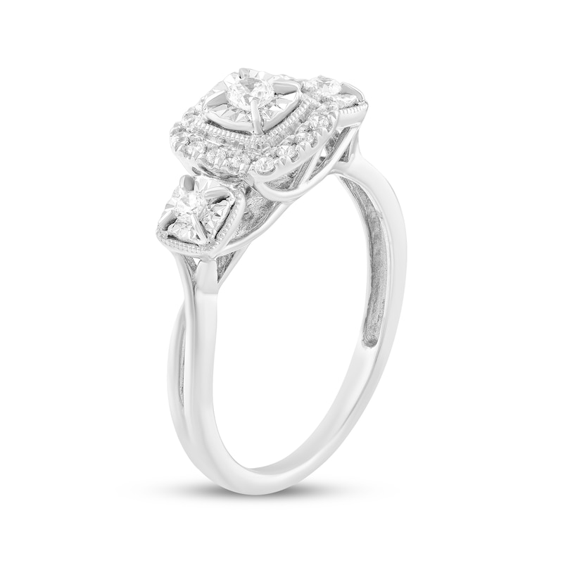 Main Image 2 of Adore Round-Cut Diamond Three-Stone Halo Engagement Ring 1/4 ct tw 10K White Gold