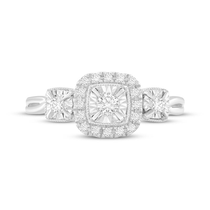 Main Image 3 of Adore Round-Cut Diamond Three-Stone Halo Engagement Ring 1/4 ct tw 10K White Gold