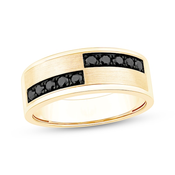 Adore Men's Black Diamond Brushed Wedding Band 1/3 ct tw 10K Yellow Gold