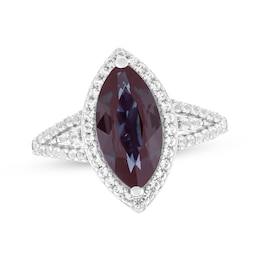 Marquise-Cut Lab-Created Alexandrite & White Lab-Created Sapphire Ring Sterling Silver