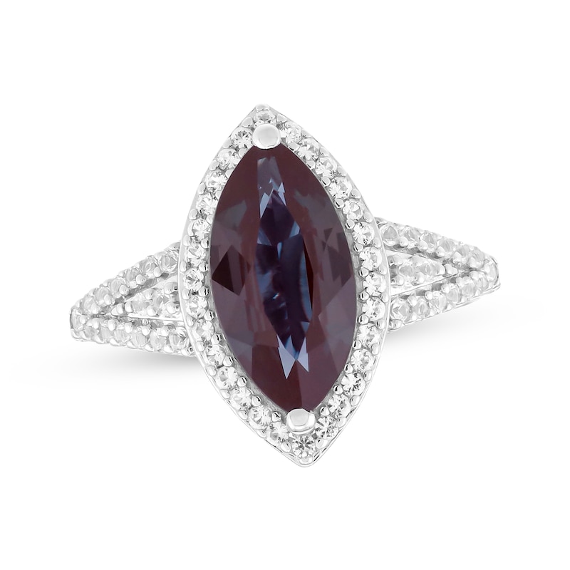 Main Image 1 of Marquise-Cut Lab-Created Alexandrite & White Lab-Created Sapphire Ring Sterling Silver
