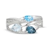 Thumbnail Image 3 of Pear-Shaped Sky Blue Topaz, Swiss Blue Topaz, London Blue Topaz & White Lab-Created Sapphire Crossover Ring Sterling Silver
