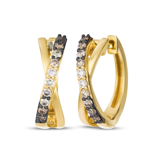 Le Vian Kiss Collection Chocolate Ombré Diamond "X" Crossover Hoop Earrings 3/8 ct tw 14K Honey Gold