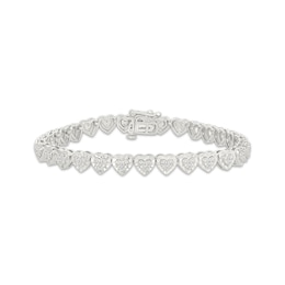 Multi-Diamond Heart-Shaped Link Bracelet 1/4 ct tw Sterling Silver 7"