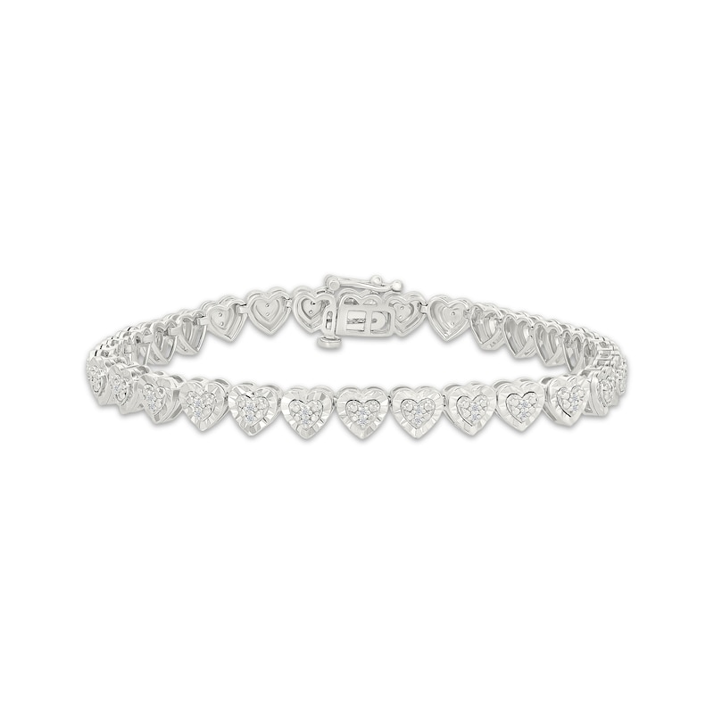 Main Image 1 of Multi-Diamond Heart-Shaped Link Bracelet 1/4 ct tw Sterling Silver 7"