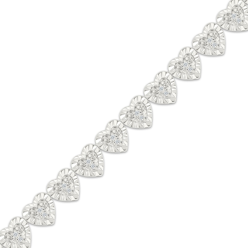 Main Image 2 of Multi-Diamond Heart-Shaped Link Bracelet 1/4 ct tw Sterling Silver 7"