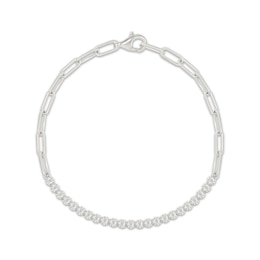 Diamond Half-and-Half Paperclip Chain Bracelet 1/10 ct tw Sterling Silver 7.5"