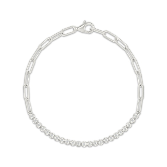 Diamond Half-and-Half Paperclip Chain Bracelet 1/10 ct tw Sterling Silver 7.5"