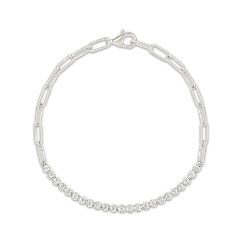 Main Image 1 of Diamond Half-and-Half Paperclip Chain Bracelet 1/10 ct tw Sterling Silver 7.5"