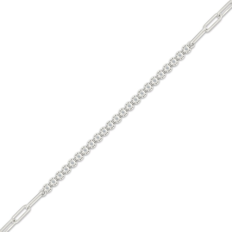 Main Image 2 of Diamond Half-and-Half Paperclip Chain Bracelet 1/10 ct tw Sterling Silver 7.5"