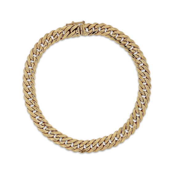 7.6mm Curb Chain Bracelet Hollow 10K Yellow Gold 8.5"