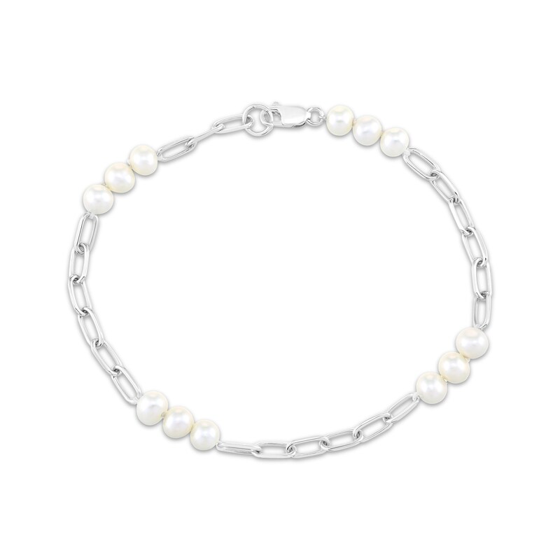 Main Image 1 of Cultured Pearl & Paperclip Chain Bracelet Sterling Silver 7.25"