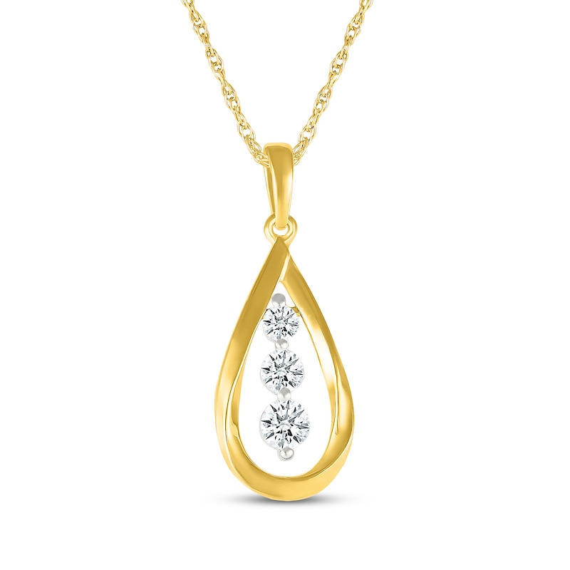Main Image 1 of Diamond Graduated Teardrop Frame Necklace 1/4 ct tw 10K Yellow Gold 18"