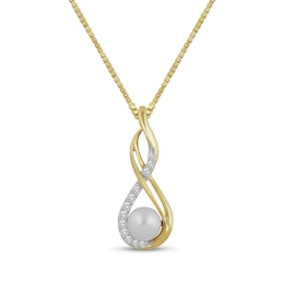 STUDIO BY KAY Cultured Pearl & White Lab-Created Sapphire Swirl Frame Necklace 24K Yellow Gold Vermeil Sterling Silver 18"