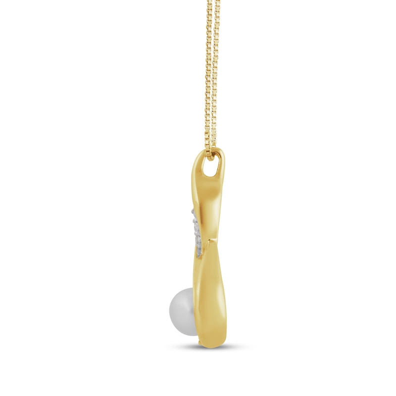 Main Image 2 of Cultured Pearl & White Lab-Created Sapphire Swirl Frame Necklace 24K Yellow Gold Vermeil Sterling Silver 18"