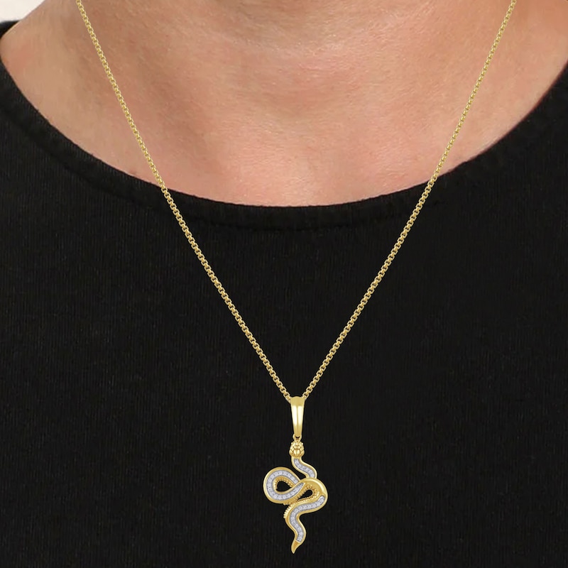Main Image 2 of Men's Lab-Grown Diamond Snake Necklace 1/4 ct tw 24K Yellow Gold Vermeil Sterling Silver 22"