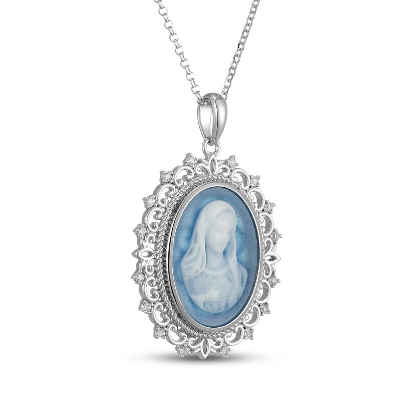 Main Image 2 of Oval-Cut Blue Agate Madonna Cameo Necklace Sterling Silver 20"