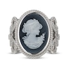 Thumbnail Image 3 of Oval-Cut Black Agate & White Lab-Created Sapphire Cameo Ring Sterling Silver