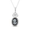 Thumbnail Image 1 of Oval-Cut Black Agate & White Lab-Created Sapphire Cameo Necklace Sterling Silver 20"