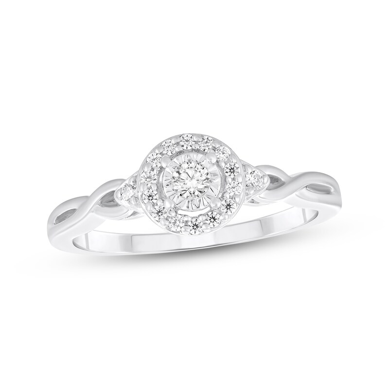 Main Image 1 of Adore Round-Cut Diamond Halo Engagement Ring 1/6 ct tw 10K White Gold