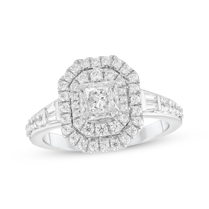 Main Image 1 of Adore Princess-Cut Diamond Double Halo Engagement Ring 1 ct tw 10K White Gold