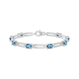 Oval-Cut Swiss Blue Topaz Paperclip Chain Bracelet Sterling Silver 7.25"