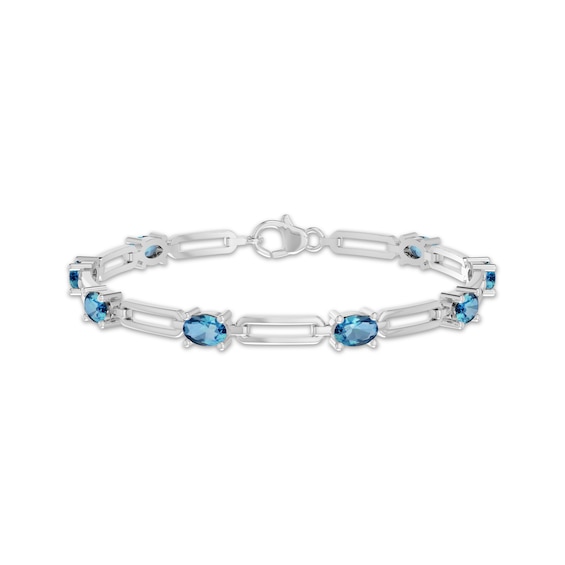 Oval-Cut Swiss Blue Topaz Paperclip Chain Bracelet Sterling Silver 7.25"