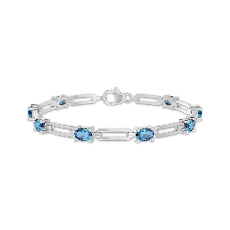 Main Image 1 of Oval-Cut Swiss Blue Topaz Paperclip Chain Bracelet Sterling Silver 7.25"