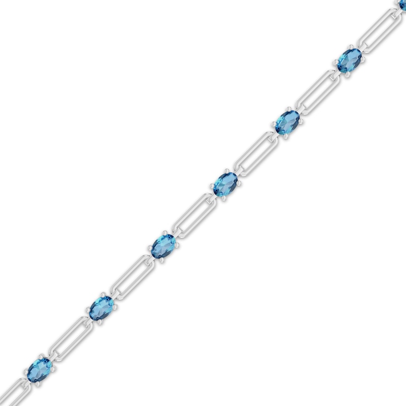 Main Image 2 of Oval-Cut Swiss Blue Topaz Paperclip Chain Bracelet Sterling Silver 7.25"