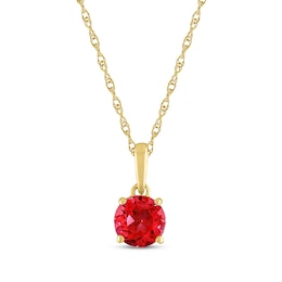 Lab-Created Ruby Solitaire Necklace 10K Yellow Gold 18"