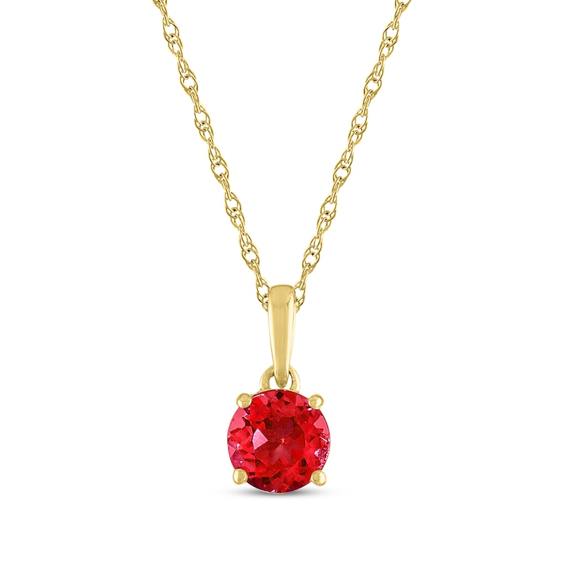 Main Image 1 of Lab-Created Ruby Solitaire Necklace 10K Yellow Gold 18"