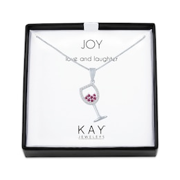 Lab-Created Ruby & White Lab-Created Sapphire Wine Glass Necklace Sterling Silver 18"