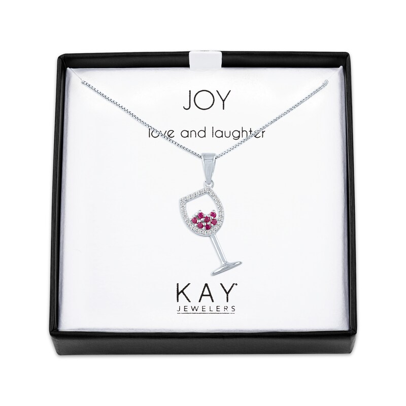 Main Image 1 of Lab-Created Ruby & White Lab-Created Sapphire Wine Glass Necklace Sterling Silver 18"