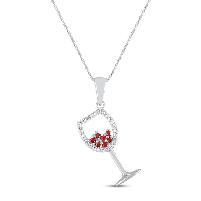 Main Image 2 of Lab-Created Ruby & White Lab-Created Sapphire Wine Glass Necklace Sterling Silver 18"