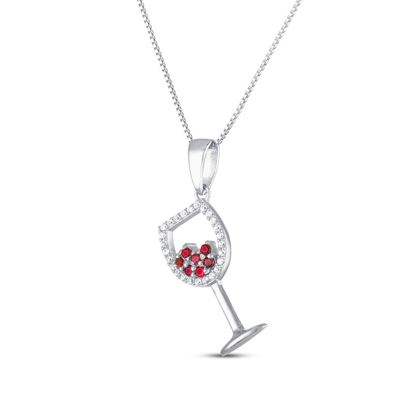 Main Image 3 of Lab-Created Ruby & White Lab-Created Sapphire Wine Glass Necklace Sterling Silver 18"
