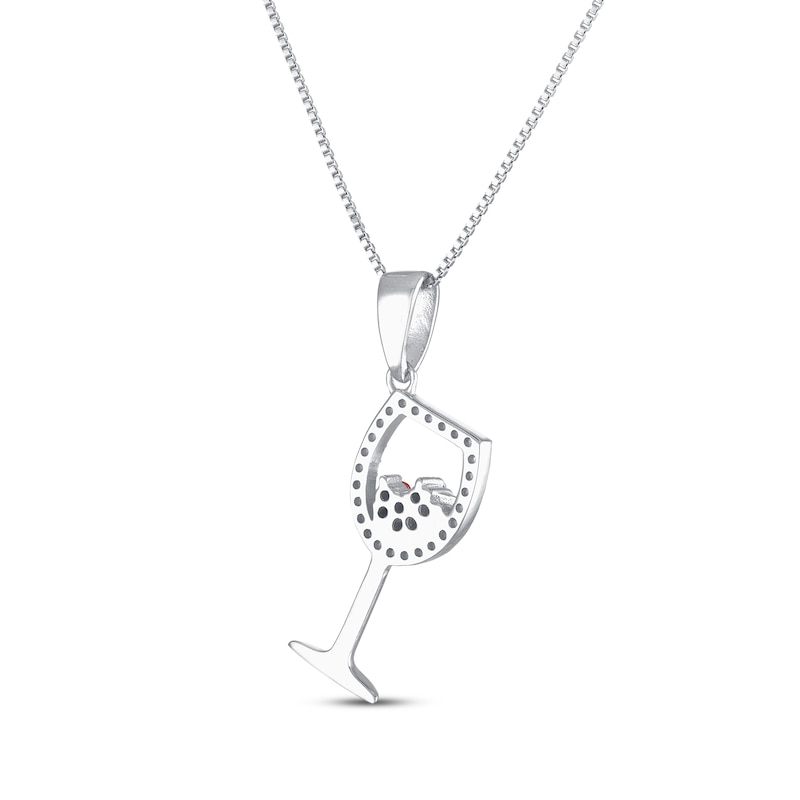 Main Image 4 of Lab-Created Ruby & White Lab-Created Sapphire Wine Glass Necklace Sterling Silver 18"
