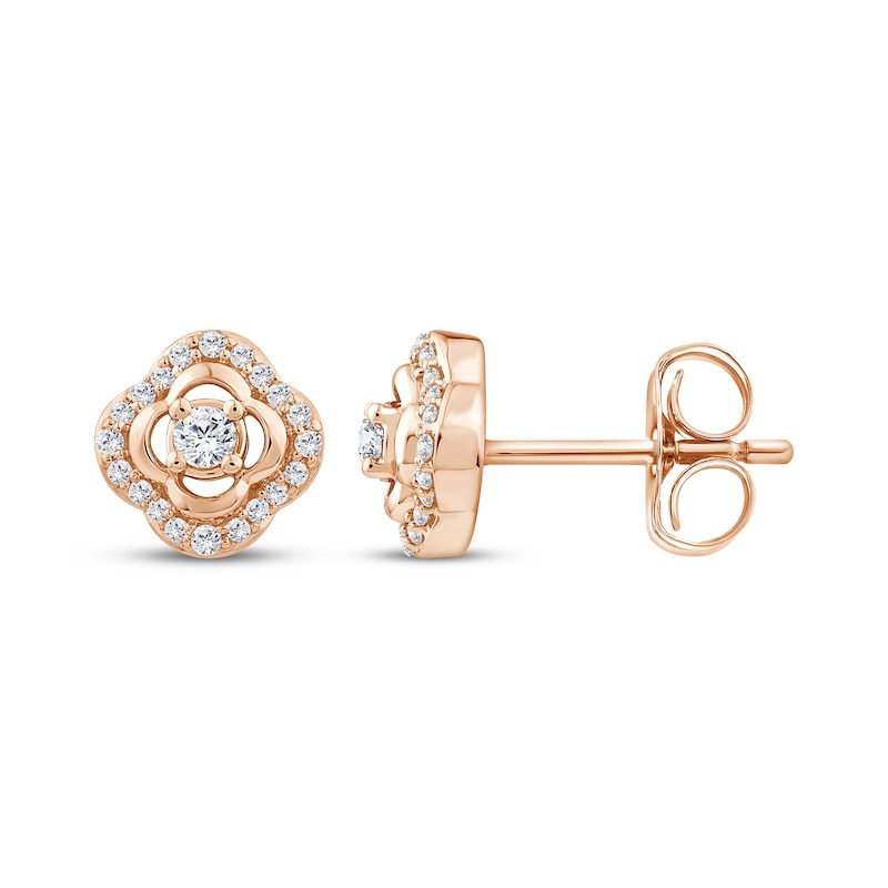 Main Image 1 of Diamond Clover Stud Earrings 1/8 ct tw 10K Rose Gold