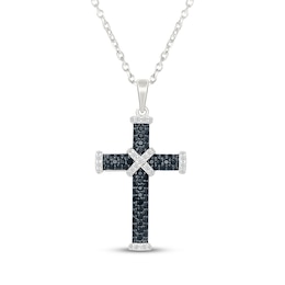 Black & White Diamond Cross Necklace 1/2 ct tw Sterling Silver 18"