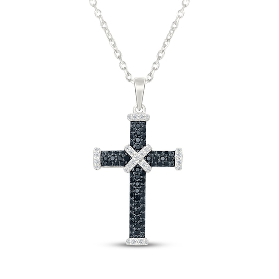 Black & White Diamond Cross Necklace 1/2 ct tw Sterling Silver 18"