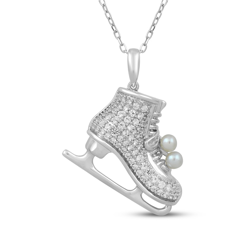 Main Image 1 of White Lab-Created Sapphire & Cultured Pearl Ice Skate Necklace Sterling Silver 18"
