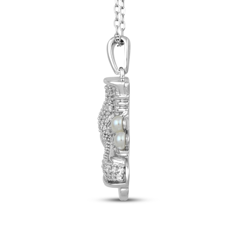 Main Image 2 of White Lab-Created Sapphire & Cultured Pearl Ice Skate Necklace Sterling Silver 18"