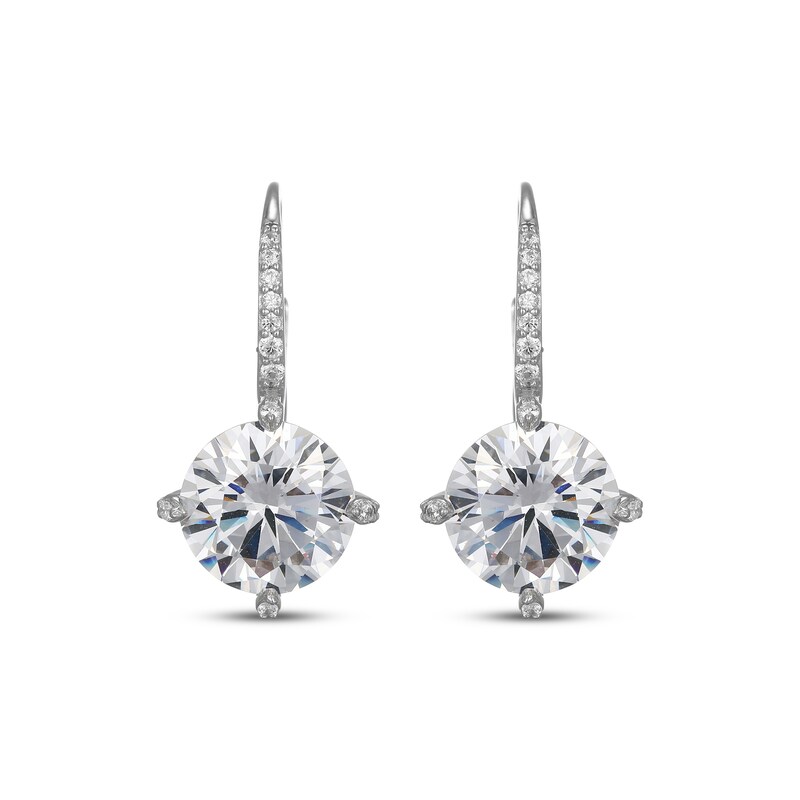 Main Image 2 of White Lab-Created Sapphire Drop Earrings Sterling Silver