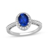 Thumbnail Image 1 of Oval-Cut Blue Lab-Created Sapphire & White Lab-Created Sapphire Halo Ring Sterling Silver