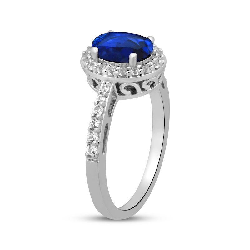 Main Image 2 of Oval-Cut Blue Lab-Created Sapphire & White Lab-Created Sapphire Halo Ring Sterling Silver