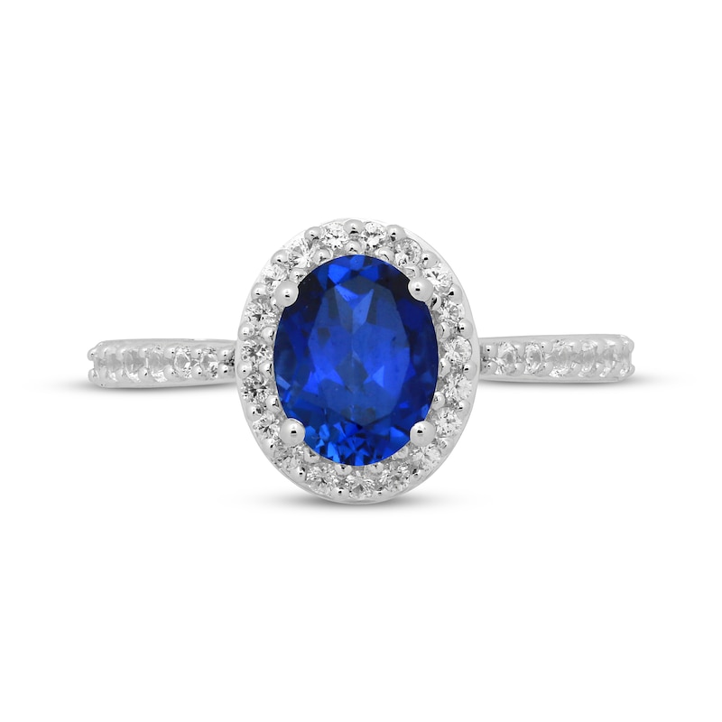 Main Image 3 of Oval-Cut Blue Lab-Created Sapphire & White Lab-Created Sapphire Halo Ring Sterling Silver
