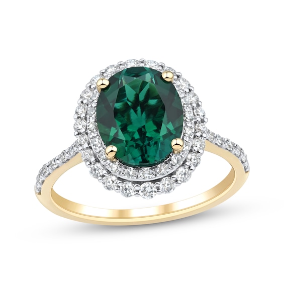 KAY Lab-Grown Diamonds Oval-Cut Lab-Created Emerald Ring 1/2 ct tw 10K Yellow Gold